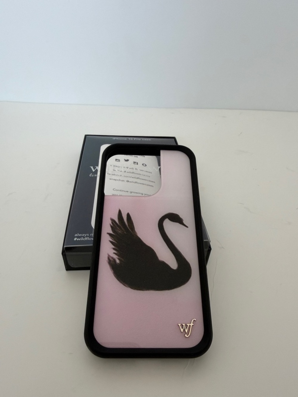 Wildflowers Pink Swan Phone Case with Black Trim